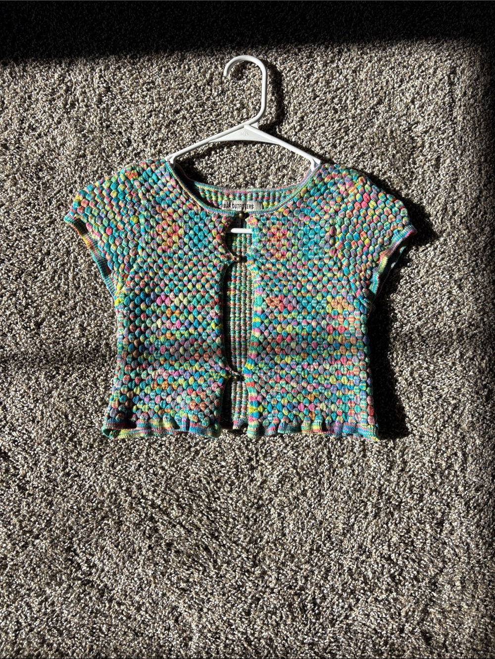 Urban Outfitters Multicolor Textured Knit Crop Top - Teal, Pink, Yellow
